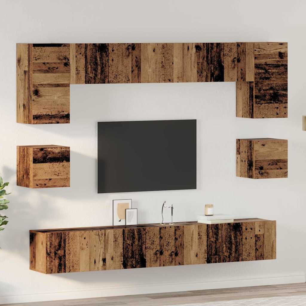 TV Cabinet Set Wall-mounted 8 pcs Old Wood Engineered Wood