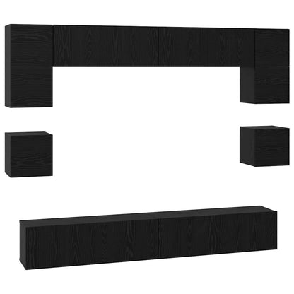TV Cabinet Set Wall-mounted 8 pcs Black Oak Engineered Wood