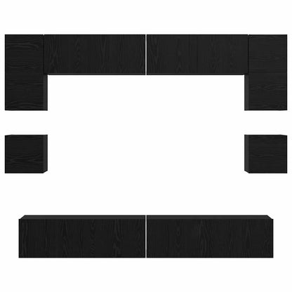 TV Cabinet Set Wall-mounted 8 pcs Black Oak Engineered Wood