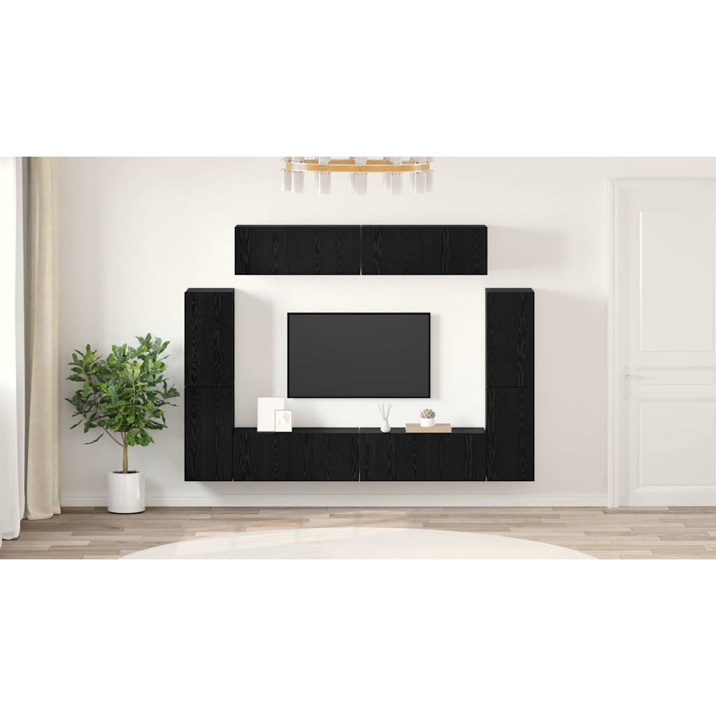 TV Cabinet Set Wall-mounted 8 pcs Black oak Engineered wood