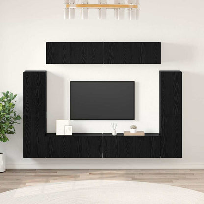 TV Cabinet Set Wall-mounted 8 pcs Black oak Engineered wood