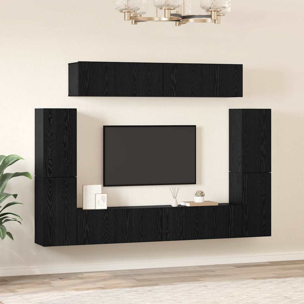 TV Cabinet Set Wall-mounted 8 pcs Black oak Engineered wood