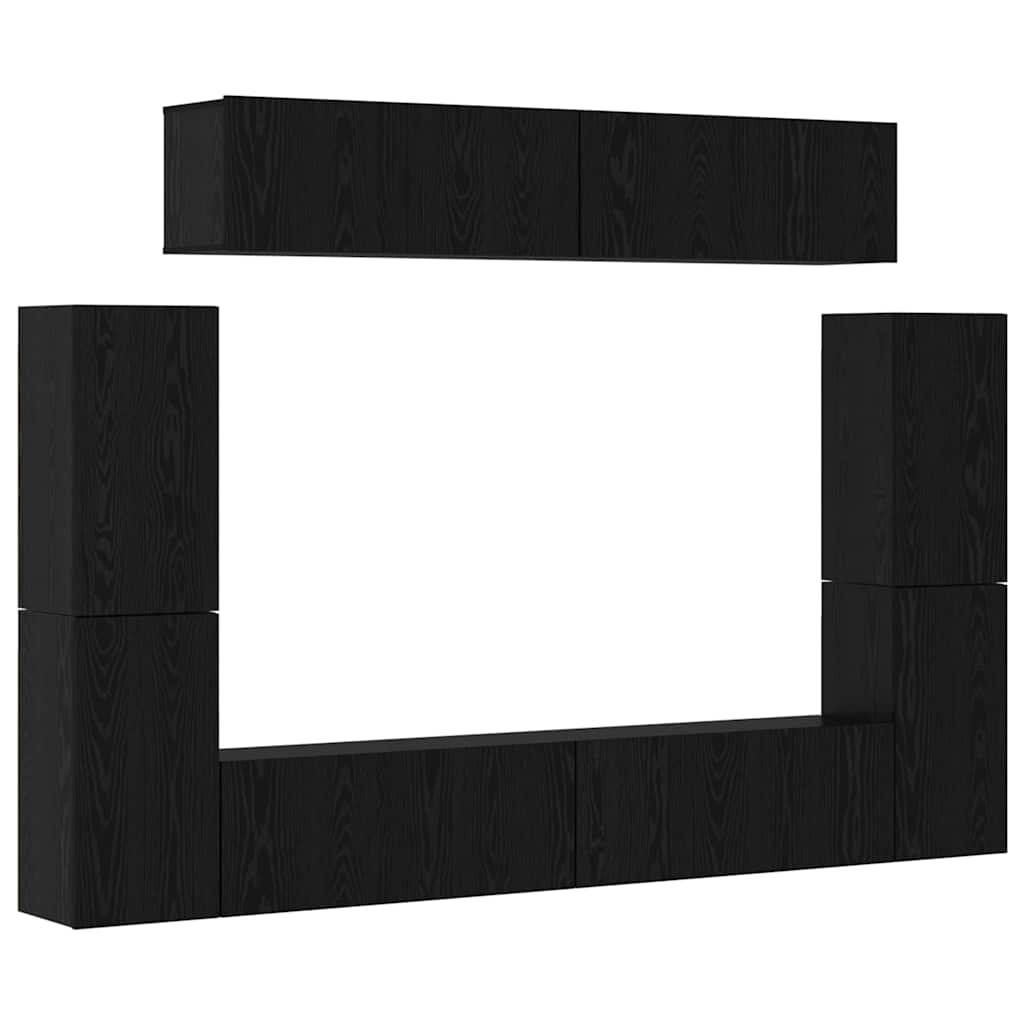 TV Cabinet Set Wall-mounted 8 pcs Black oak Engineered wood