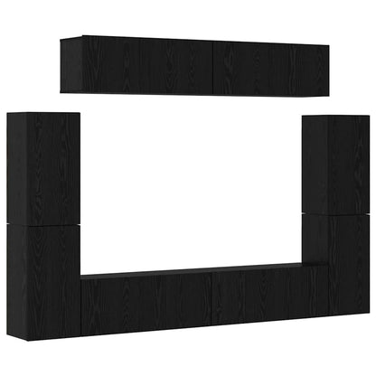 TV Cabinet Set Wall-mounted 8 pcs Black oak Engineered wood