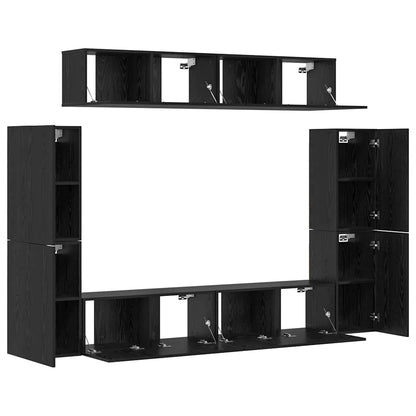 TV Cabinet Set Wall-mounted 8 pcs Black oak Engineered wood