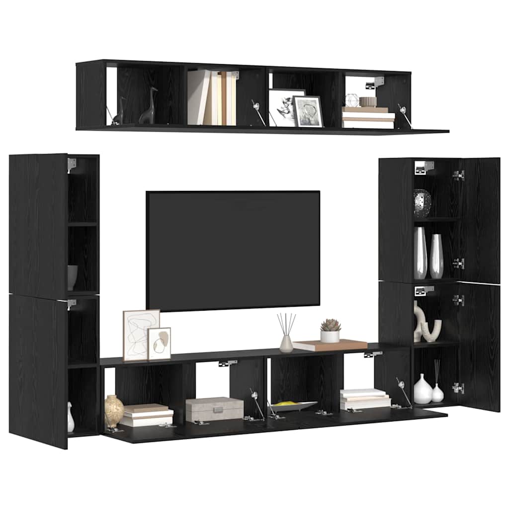 TV Cabinet Set Wall-mounted 8 pcs Black oak Engineered wood