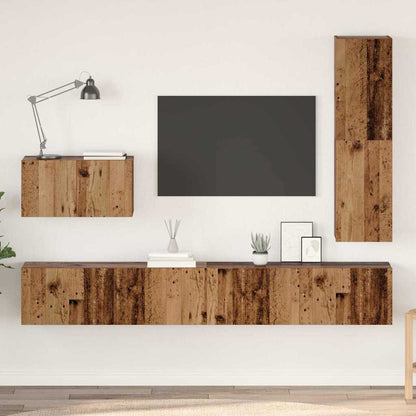 TV Cabinet Set with Drawer 4 pcs Old Wood Engineered Wood