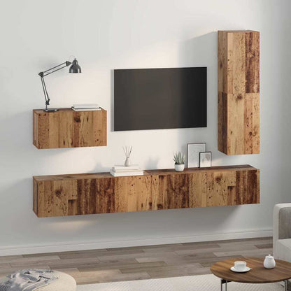 TV Cabinet Set with Drawer 4 pcs Old Wood Engineered Wood