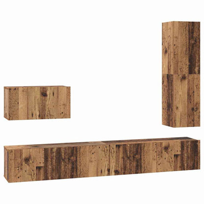 TV Cabinet Set with Drawer 4 pcs Old Wood Engineered Wood