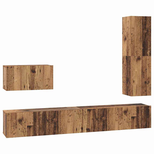 TV Cabinet Set with Drawer 4 pcs Old Wood Engineered Wood