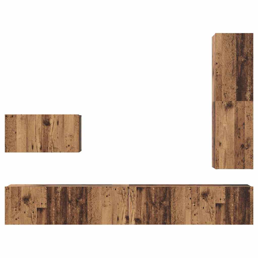 TV Cabinet Set with Drawer 4 pcs Old Wood Engineered Wood
