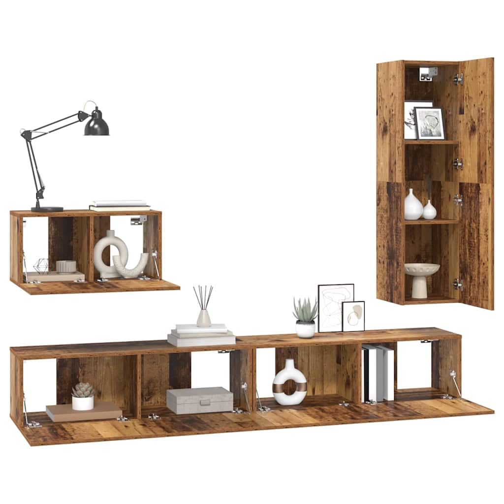 TV Cabinet Set with Drawer 4 pcs Old Wood Engineered Wood