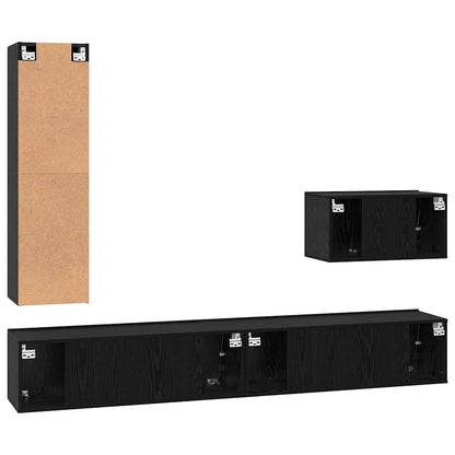 TV Cabinet Set with Drawer 4 pcs Black Oak Engineered Wood