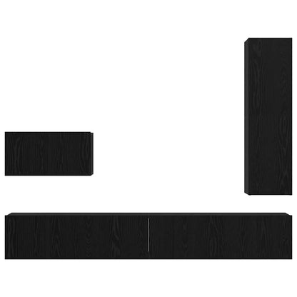 TV Cabinet Set with Drawer 4 pcs Black Oak Engineered Wood