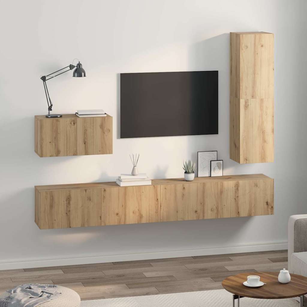 TV Cabinet Set with Drawer 4 pcs Artisan Oak Engineered Wood