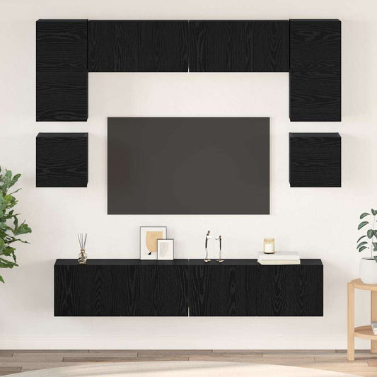TV Cabinet Set 8 pcs Black Oak Engineered Wood