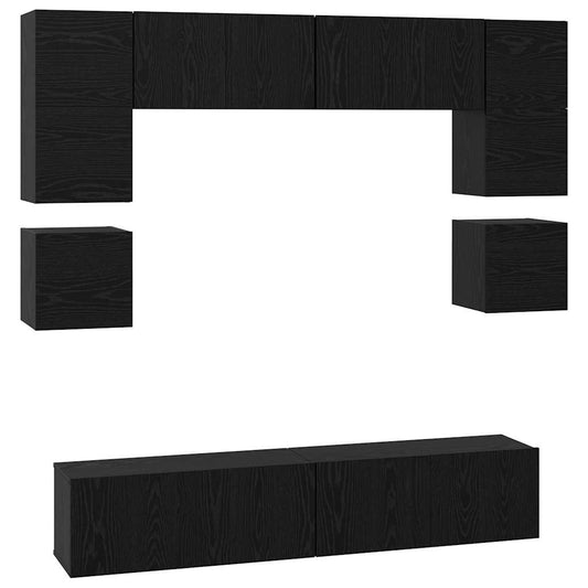TV Cabinet Set 8 pcs Black Oak Engineered Wood