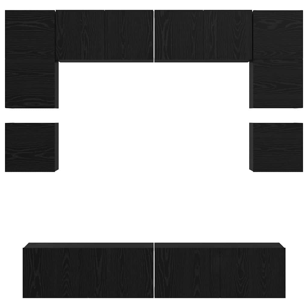 TV Cabinet Set Wall-mounted 8 pcs Black Oak Engineered Wood