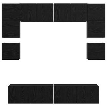 TV Cabinet Set Wall-mounted 8 pcs Black Oak Engineered Wood