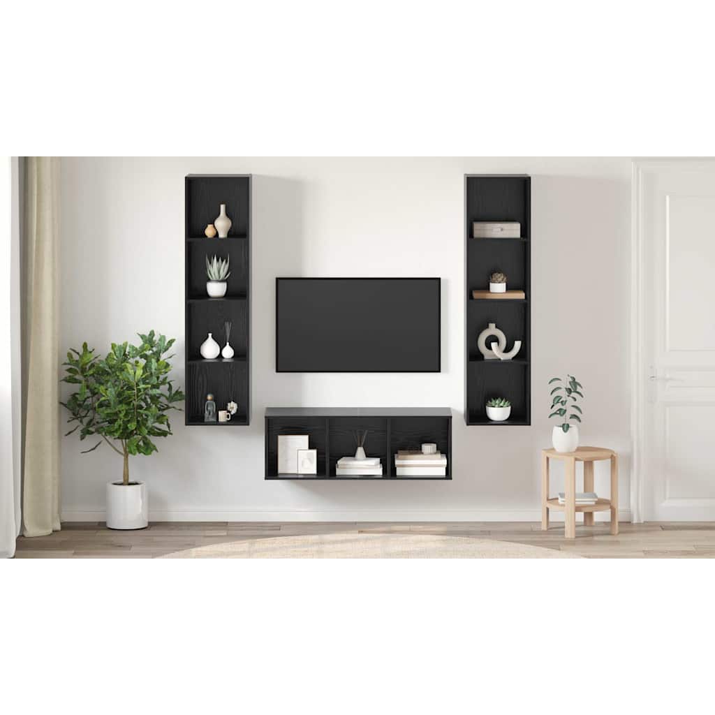 TV Cabinet Set Wall-mounted 3 pcs Black Oak Engineered Wood