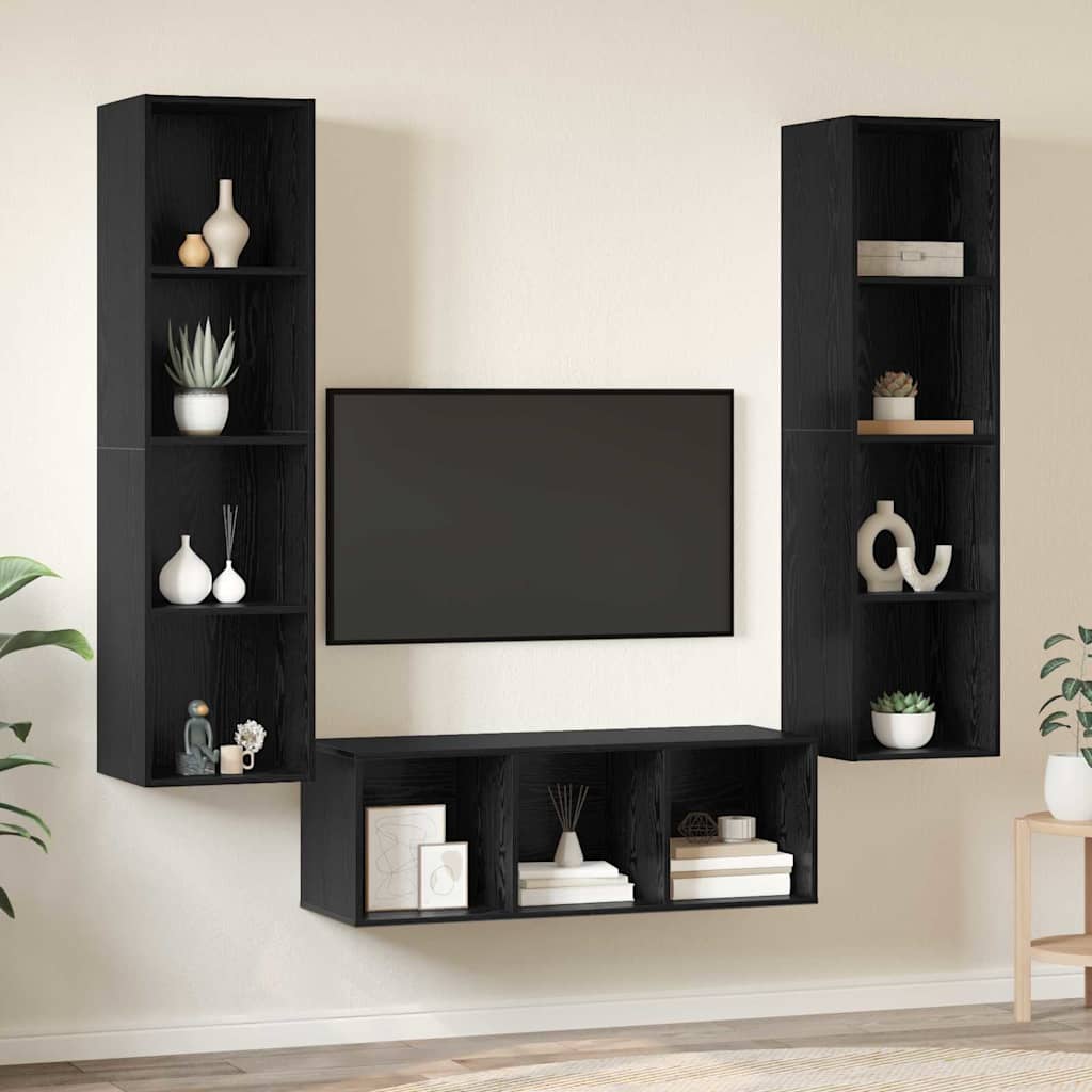 TV Cabinet Set 3 pcs Black Oak Engineered Wood