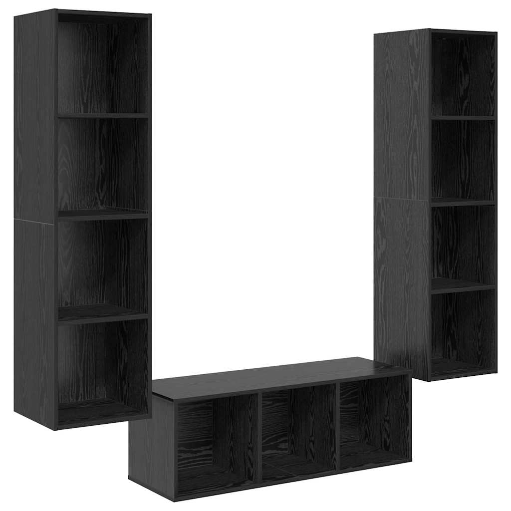 TV Cabinet Set 3 pcs Black Oak Engineered Wood
