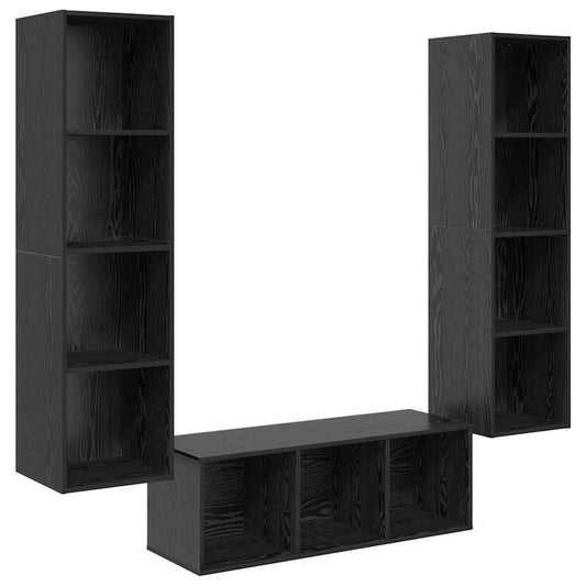 TV Cabinet Set 3 pcs Black Oak Engineered Wood