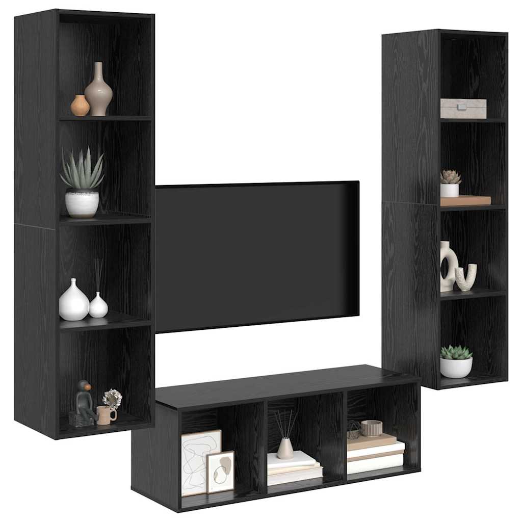 TV Cabinet Set 3 pcs Black Oak Engineered Wood