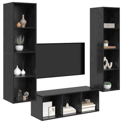 TV Cabinet Set 3 pcs Black Oak Engineered Wood