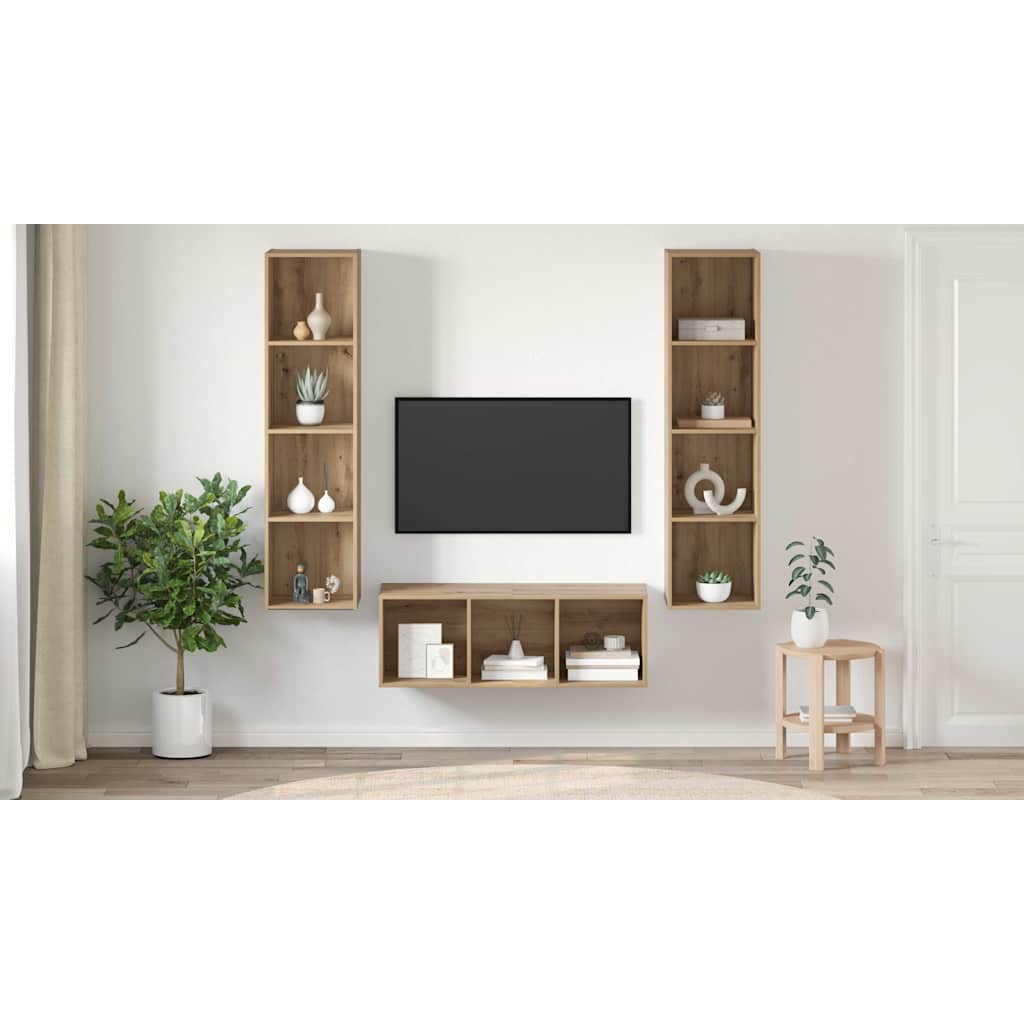 TV Cabinet Set Wall-mounted 3 pcs Artisan Oak Engineered Wood