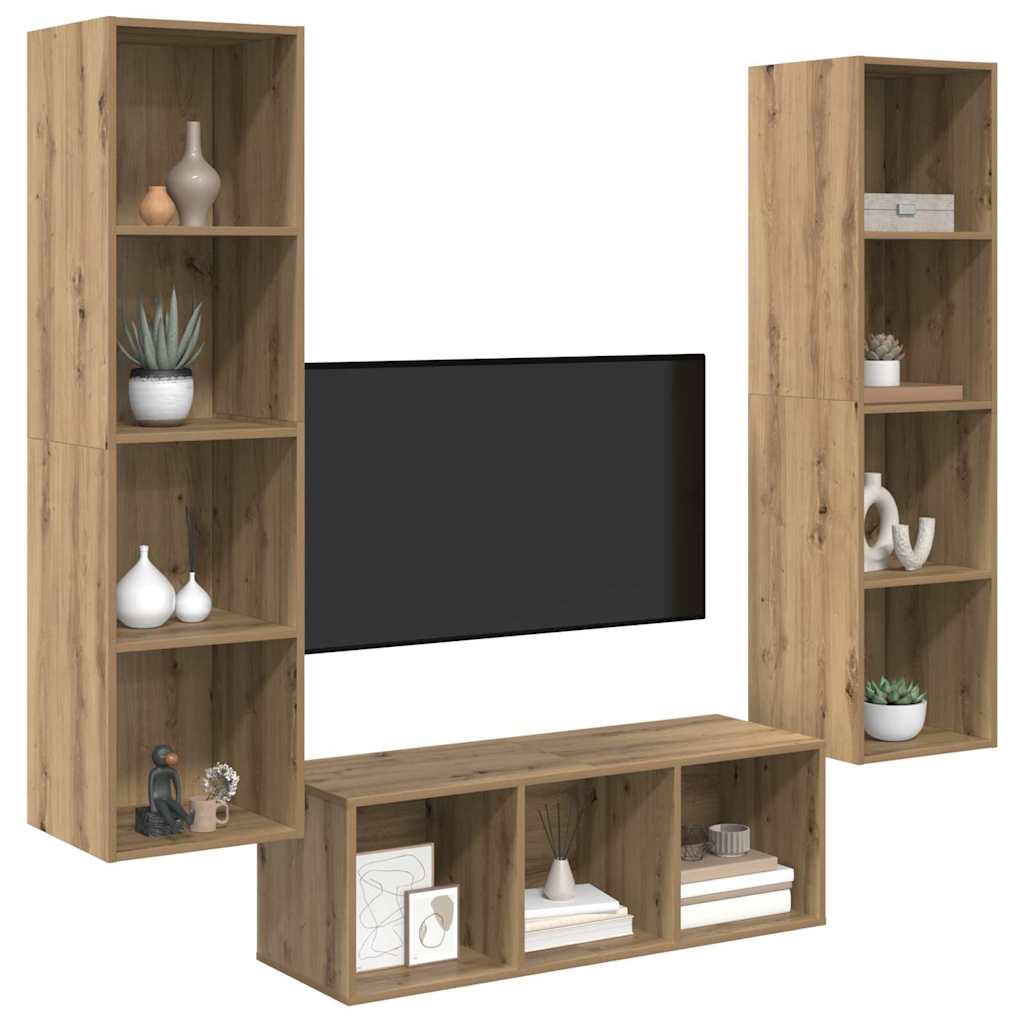 TV Cabinet Set 3 pcs Artisan Oak Engineered Wood