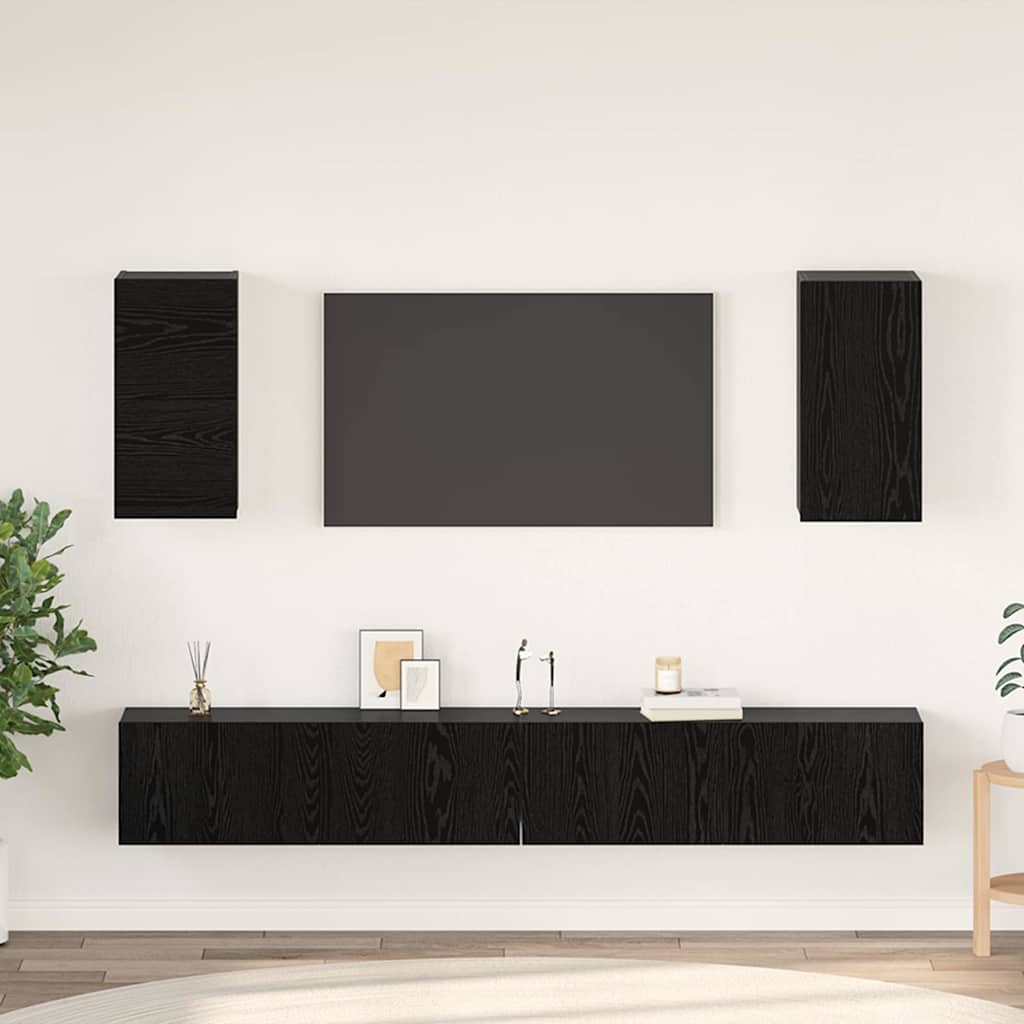 Wall TV Cabinet 3 pcs 100 x 30 x 30 cm Black Oak