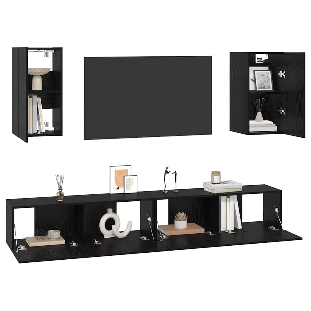 Wall TV Cabinet 3 pcs 100 x 30 x 30 cm Black Oak