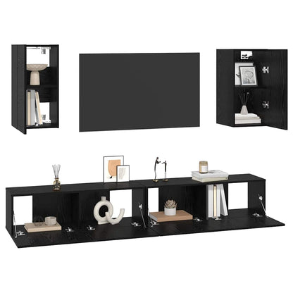 Wall TV Cabinet 3 pcs 100 x 30 x 30 cm Black Oak