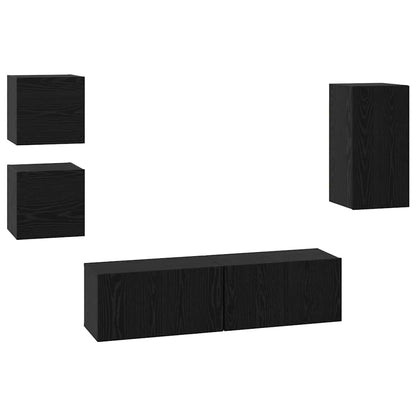 TV Cabinet Set Wall-mounted 5 pcs Black Oak Engineered Wood