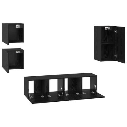 TV Cabinet Set Wall-mounted 5 pcs Black Oak Engineered Wood