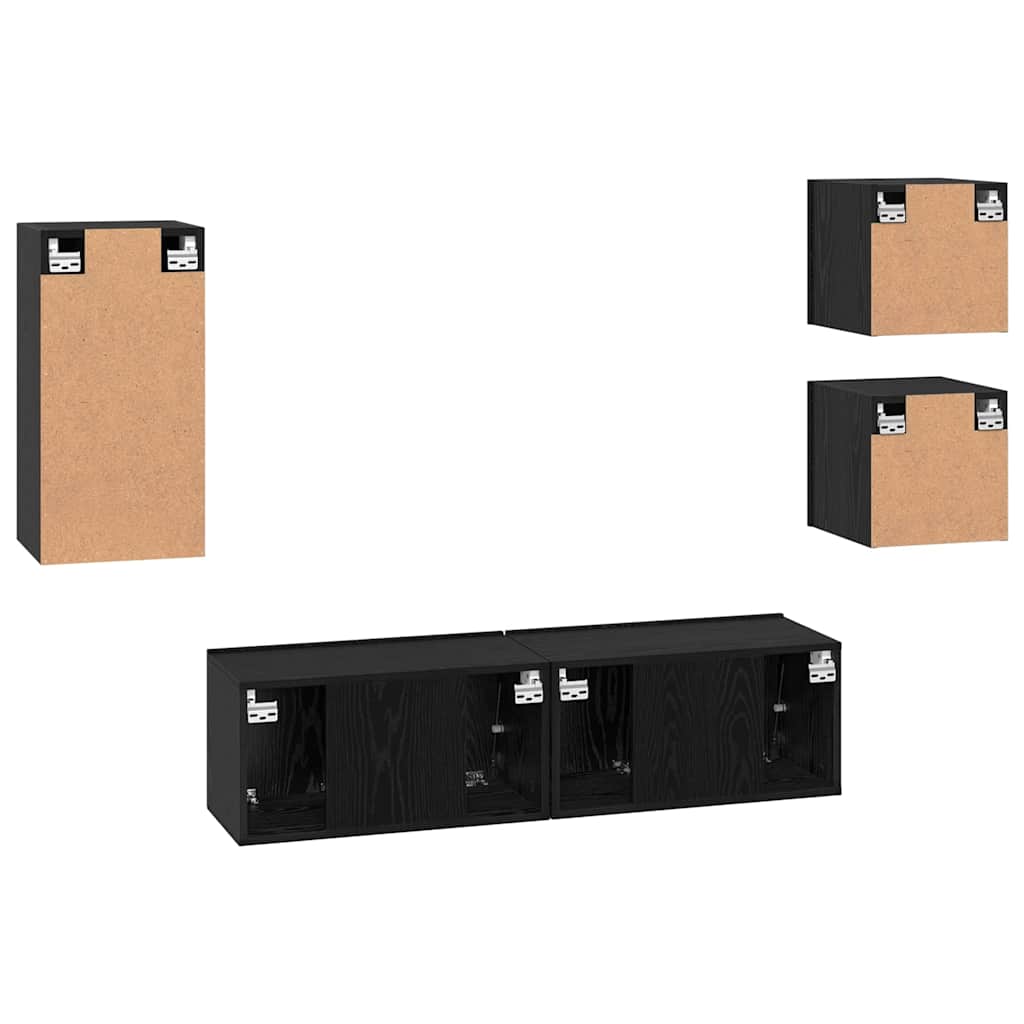 TV Cabinet Set Wall-mounted 5 pcs Black Oak Engineered Wood