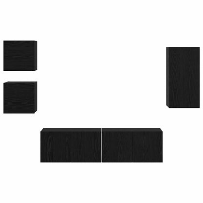 TV Cabinet Set Wall-mounted 5 pcs Black Oak Engineered Wood