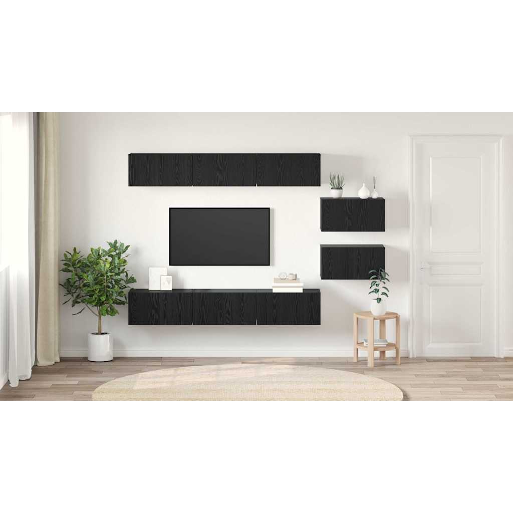 TV Cabinet Set Wall-mounted Black Oak Engineered Wood