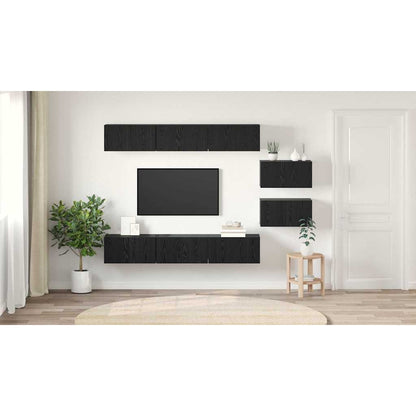 TV Cabinet Set Wall-mounted Black Oak Engineered Wood