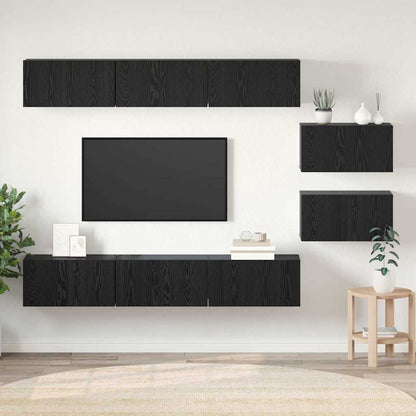 TV Cabinet Set 8 pcs Black Oak Engineered Wood