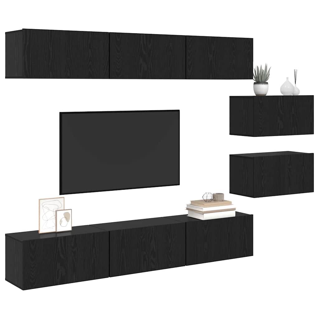 TV Cabinet Set Wall-mounted Black Oak Engineered Wood