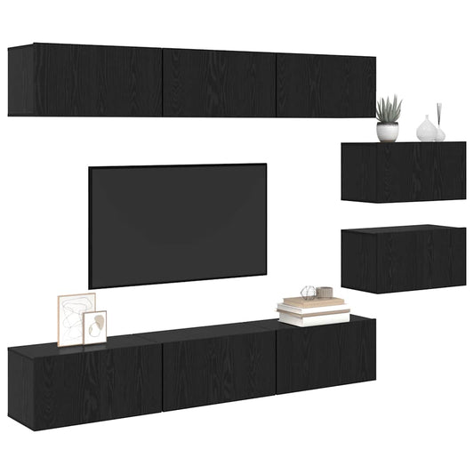 TV Cabinet Set Wall-mounted Black Oak Engineered Wood