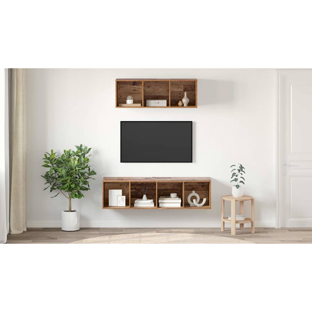 TV Cabinet Set Wall-mounted 2 pcs Old Wood Engineered Wood