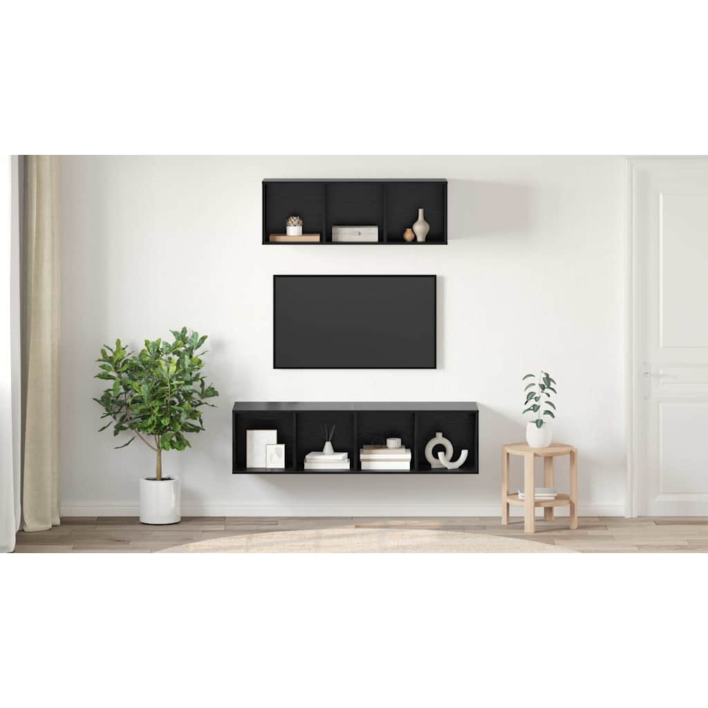 TV Cabinet Set Wall-mounted 2 pcs Black Oak Engineered Wood