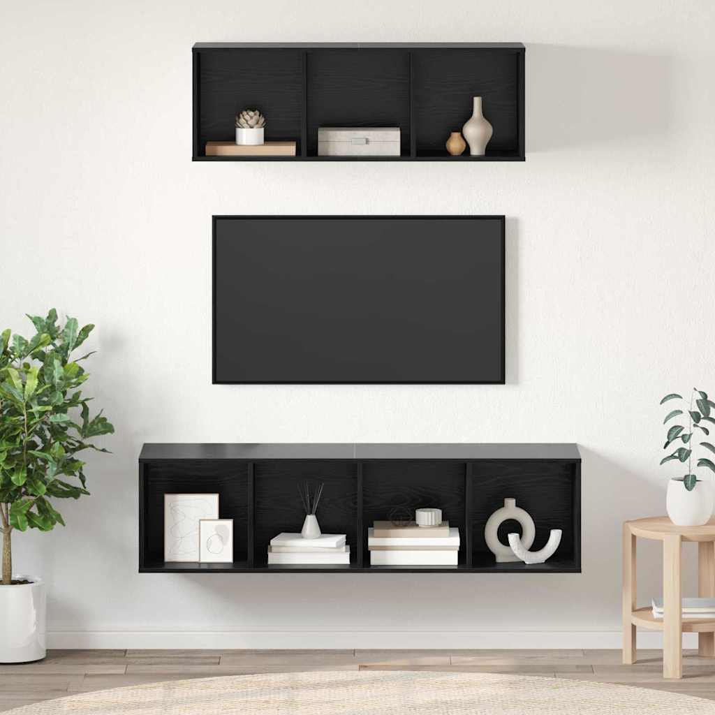 TV Cabinet Set 2 pcs Black Oak Engineered Wood