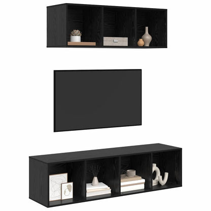 TV Cabinet Set 2 pcs Black Oak Engineered Wood