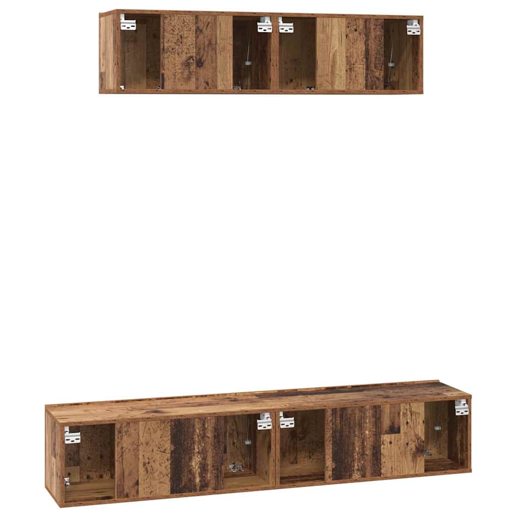 TV Cabinet Set Wall-mounted 4 pcs Old Wood Engineered Wood