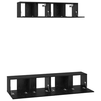 TV Cabinet Set Wall-mounted 4 pcs Black Oak Engineered Wood