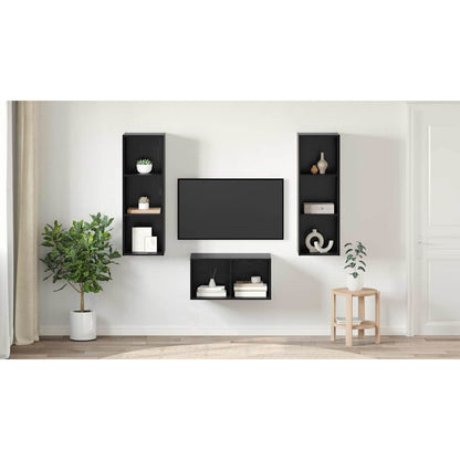 TV Cabinet Set Black Oak 37 x 37 x 107 cm Engineered Wood